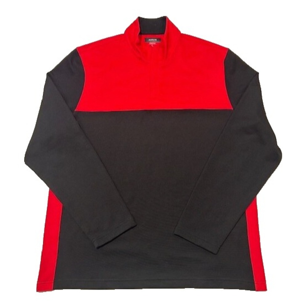 Alfani Men's 1/4 Zip Long Sleeve Pullover Stretch Shirt Red/Black Colorblock- XL